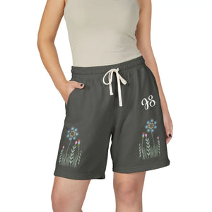Floral Personalized Monogram Sweat Shorts, Lightweight Fleece Lounge with Blue Wildflower Design