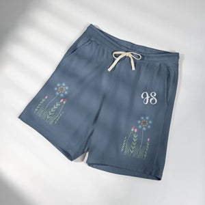 Floral Personalized Monogram Sweat Shorts, Lightweight Fleece Lounge with Blue Wildflower Design