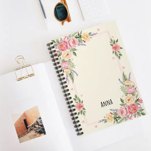 Floral Personalized Spiral Notebook - Pink Rose Journal - Dipaliz - one Size - Paper Products
