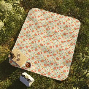 Floral Picnic Blanket – Retro Orange Fleece - Dipaliz - Blankets