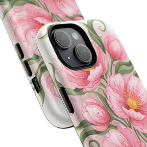 Floral Pink Peony Tough Magnetic Phone Case - Mobile Cases