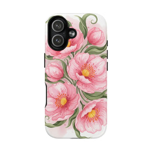 Floral Pink Peony Tough Magnetic Phone Case - Mobile Cases