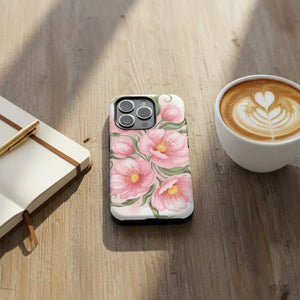 Floral Pink Peony Tough Magnetic Phone Case - Mobile Cases