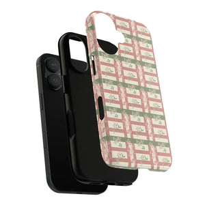 Floral Plaid Tough Phone Case, Pink Green Botanical Grid Iphone Protector
