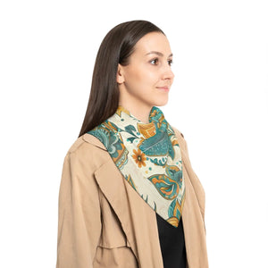 Floral Poly Scarf - Vibrant Botanical Design for All Occasions - Scarves & Shawls