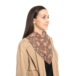 Accessories - Floral Polyester Scarf - Vintage Peach Rose Pattern - Dipaliz