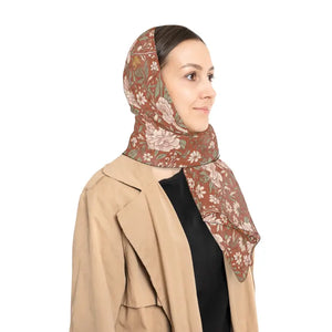 Accessories - Floral Polyester Scarf - Vintage Peach Rose Pattern - Dipaliz