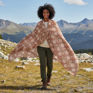 Floral Polyester Scarf, Vintage Peach Rose Pattern - Scarves & Shawls