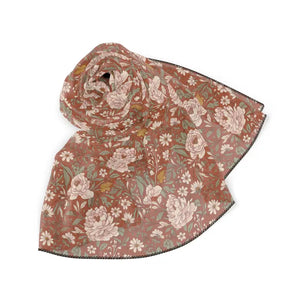Accessories - Floral Polyester Scarf - Vintage Peach Rose Pattern - Dipaliz Poly Chiffon / 50’’ ×