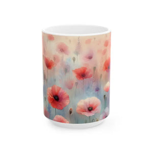 Poppy Ceramic Mug - Floral Garden Escape Design - Dipaliz - 15oz - Mugs