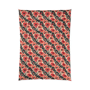 Floral Poppy Comforter - Vintage Red Black Patterned Bedding - Dipaliz - 68’’ × 92’’ - Quilts & Comforters