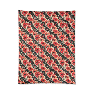Floral Poppy Comforter - Vintage Red Black Patterned Bedding - Dipaliz - 68’’ × 88’’ - Quilts & Comforters