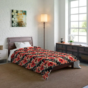 Floral Poppy Comforter - Vintage Red Black Patterned Bedding - Dipaliz - Quilts & Comforters