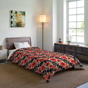 Floral Poppy Comforter - Vintage Red Black Patterned Bedding - Dipaliz - Quilts & Comforters