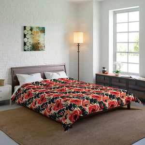 Floral Poppy Comforter - Vintage Red Black Patterned Bedding - Dipaliz - Quilts & Comforters