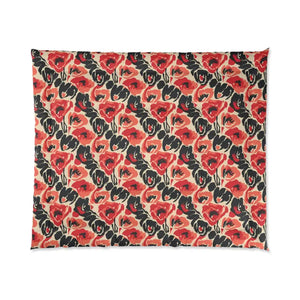 Floral Poppy Comforter - Vintage Red Black Patterned Bedding - Dipaliz - Quilts & Comforters
