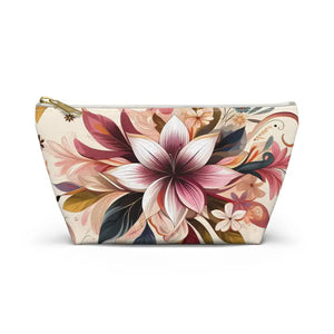 Spun Polyester Accessory Pouch - Bold Floral Design - Dipaliz - Small / White Zipper - Cosmetic & Toiletry Bags
