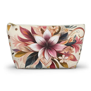 Spun Polyester Accessory Pouch - Bold Floral Design - Dipaliz - Large / White Zipper - Cosmetic & Toiletry Bags