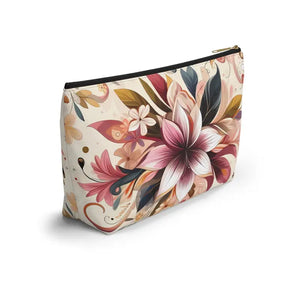 Spun Polyester Accessory Pouch - Bold Floral Design - Dipaliz - Large / Black Zipper - Cosmetic & Toiletry Bags