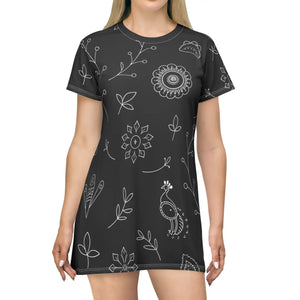 Floral T-shirt Dress – Soft Polyester Casual - Dipaliz - Dresses - Xs