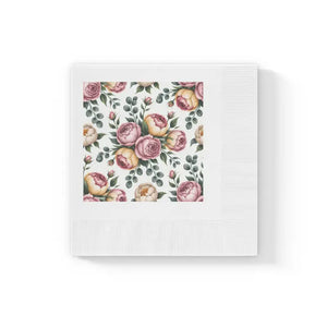 Floral Print Cocktail Napkins - Elegant White Dinner Party - Dipaliz - 4.8’’ x / 50 Pcs - Paper