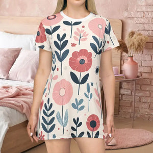 Vibrant Floral Print T-shirt Dress for Summer Celebrations - Dipaliz - Xs - Dresses