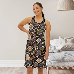 Floral Print Racerback Dress - Bohemian Style Summer Events - Dipaliz - Xs / Black - Dresses