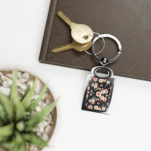 Rectangle Photo Keyring - Floral Gift Glossy Window - Dipaliz - one Size / Silver - Keychains