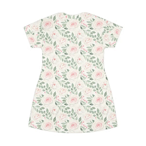 Floral Rose All-over Print T-shirt Dress, Pastel Vintage Garden Pattern - Dresses