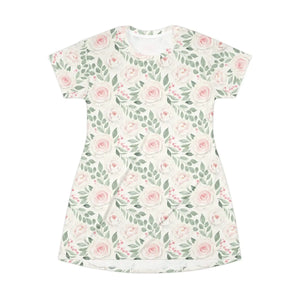 Floral Rose All-over Print T-shirt Dress, Pastel Vintage Garden Pattern - Dresses