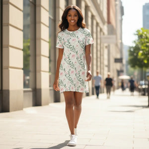 Floral Rose All-over Print T-shirt Dress, Pastel Vintage Garden Pattern - Dresses - s