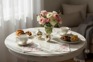 Floral Rose Border Napkins - Romantic Pink Garden Party - Dipaliz - Home Decor