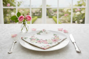 Floral Rose Border Napkins - Romantic Pink Garden Party - Dipaliz - White / 6.5’’ x / 50 Pcs - Home Decor