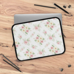 Floral Rose Garden Laptop Sleeve – Pastel Watercolor Case - Black / 15’’