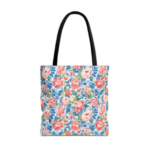 Vintage Floral Rose Garden Tote Bag Cotton Straps - Dipaliz - Bags