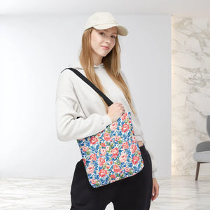 Vintage Floral Rose Garden Tote Bag Cotton Straps - Dipaliz - Bags