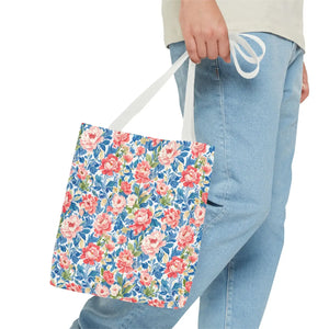 Vintage Floral Rose Garden Tote Bag Cotton Straps - Dipaliz - Bags