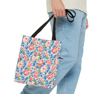 Vintage Floral Rose Garden Tote Bag Cotton Straps - Dipaliz - Bags