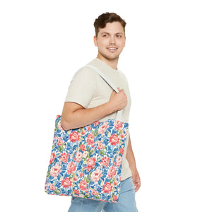 Vintage Floral Rose Garden Tote Bag Cotton Straps - Dipaliz - Bags