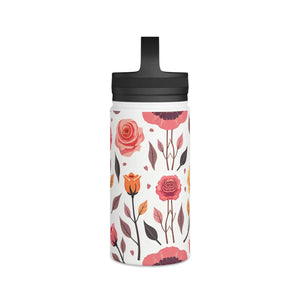 Chic Steel Water Bottle - Floral Rose Handle Lid - Dipaliz - Bottles