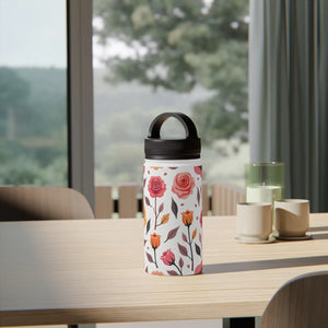 Chic Steel Water Bottle - Floral Rose Handle Lid - Dipaliz - Bottles