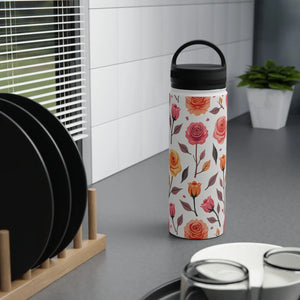 Chic Steel Water Bottle - Floral Rose Handle Lid - Dipaliz - Bottles