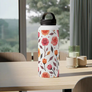 Steel Water Bottle with Floral Rose Handle Lid - Dipaliz - White / 32oz - Bottles