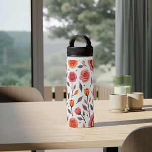 Steel Water Bottle with Floral Rose Handle Lid - Dipaliz - Bottles