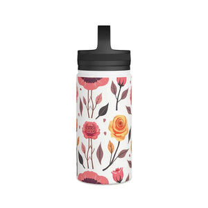 Steel Water Bottle with Floral Rose Handle Lid - Dipaliz - Bottles
