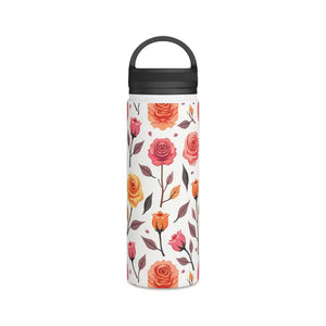 Steel Water Bottle with Floral Rose Handle Lid - Dipaliz - White / 18oz - Bottles