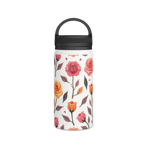 Steel Water Bottle with Floral Rose Handle Lid - Dipaliz - White / 12oz - Bottles