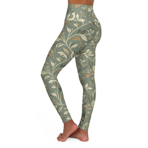 Stunning Floral Sage Yoga Leggings - Botanical Activewear - Dipaliz