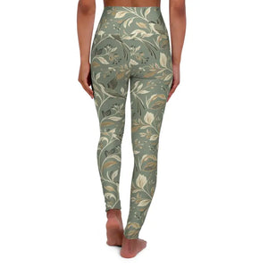 Leggings - Floral Sage Yoga - Botanical Print Activewear - Dipaliz