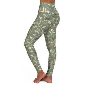 Leggings - Floral Sage Yoga - Botanical Print Activewear - Dipaliz